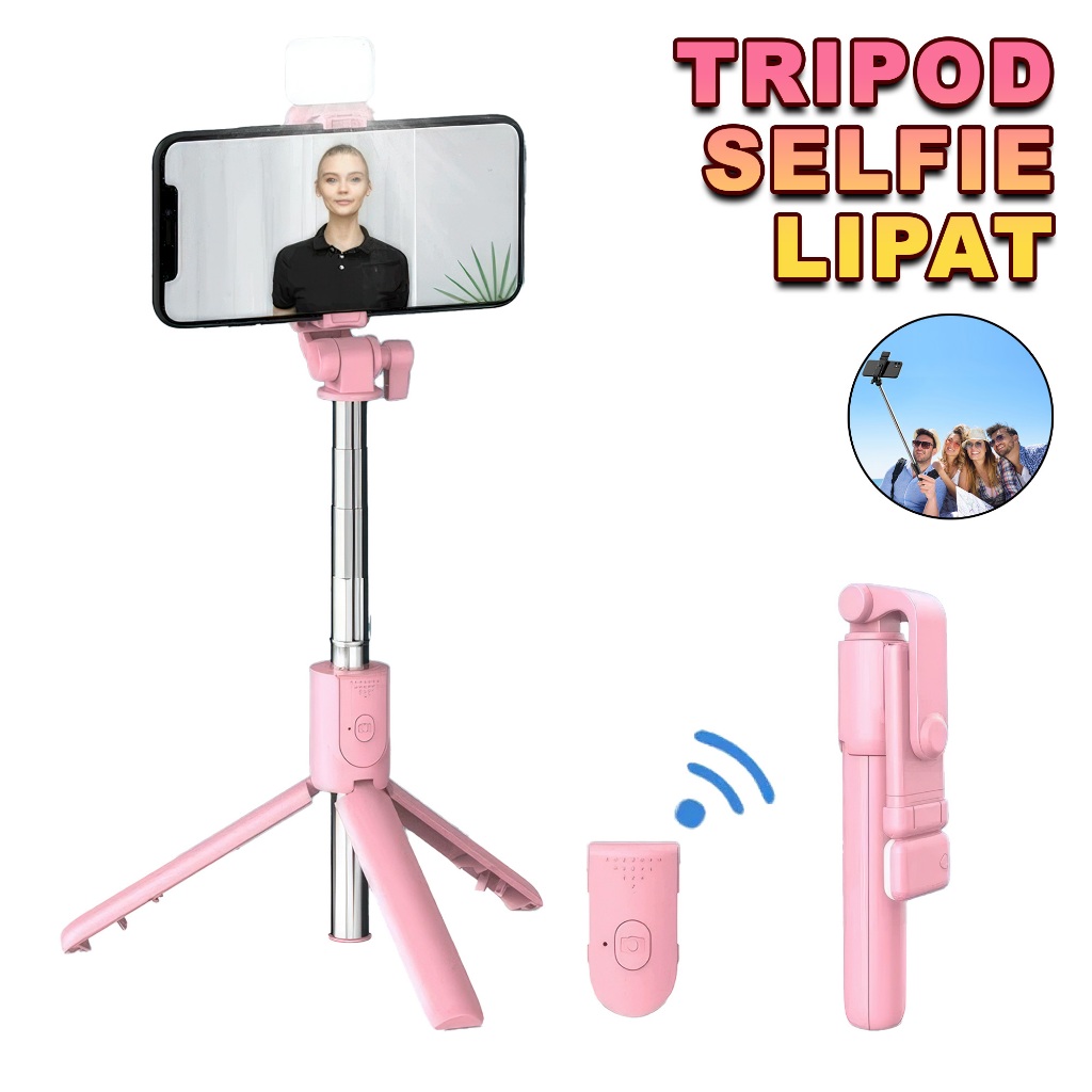 Tripod Tongsis Selfie Stick Tripod Dengan Lampu LED Tongsis HP Control Remote Bluetooth Terbaru GX-1