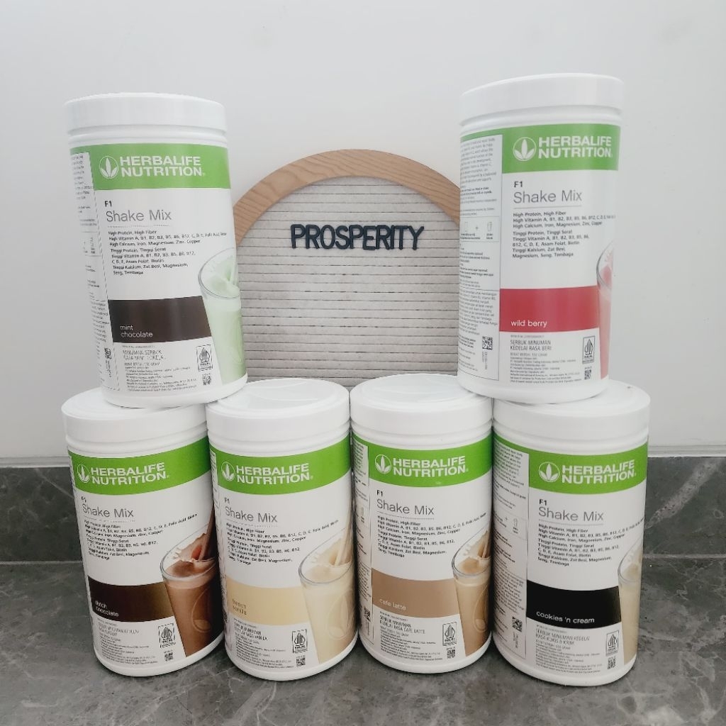 HERBALIFE Ready Stock F1 Shake Mix 550gr Mint Dutch Chocolate, French Vanilla, Cafe Latte, Wild Berr