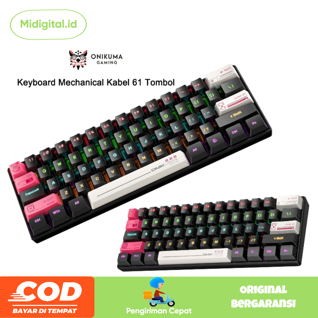 Keyboard Gaming Mechanical Kabel Onikuma G55 61 Tombol RGB-Original