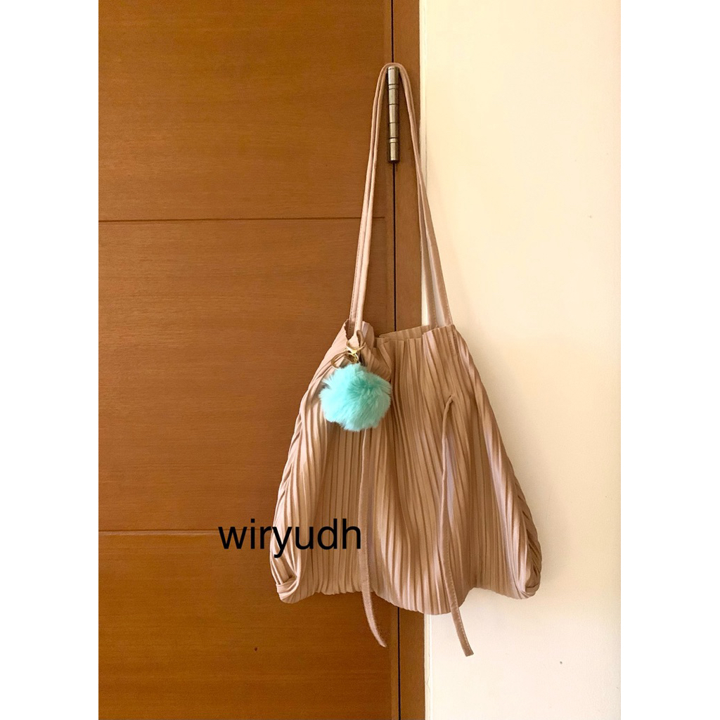 Shoopen tas pleats tote Shoulder bag tas pink salem tas kain