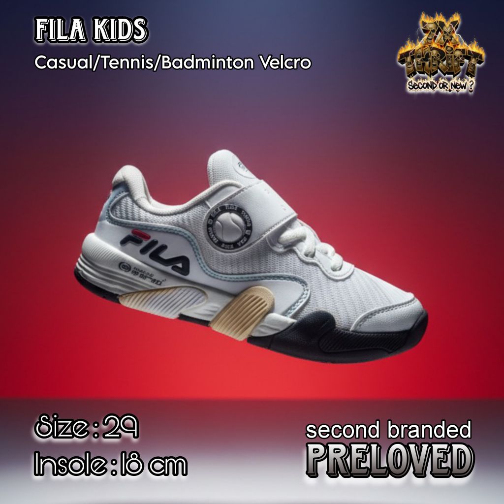SEPATU SNEAKERS ANAK COWO/CEWE FILA TENNIS/BADMINTON/CASUAL WHITE (PRELOVED)