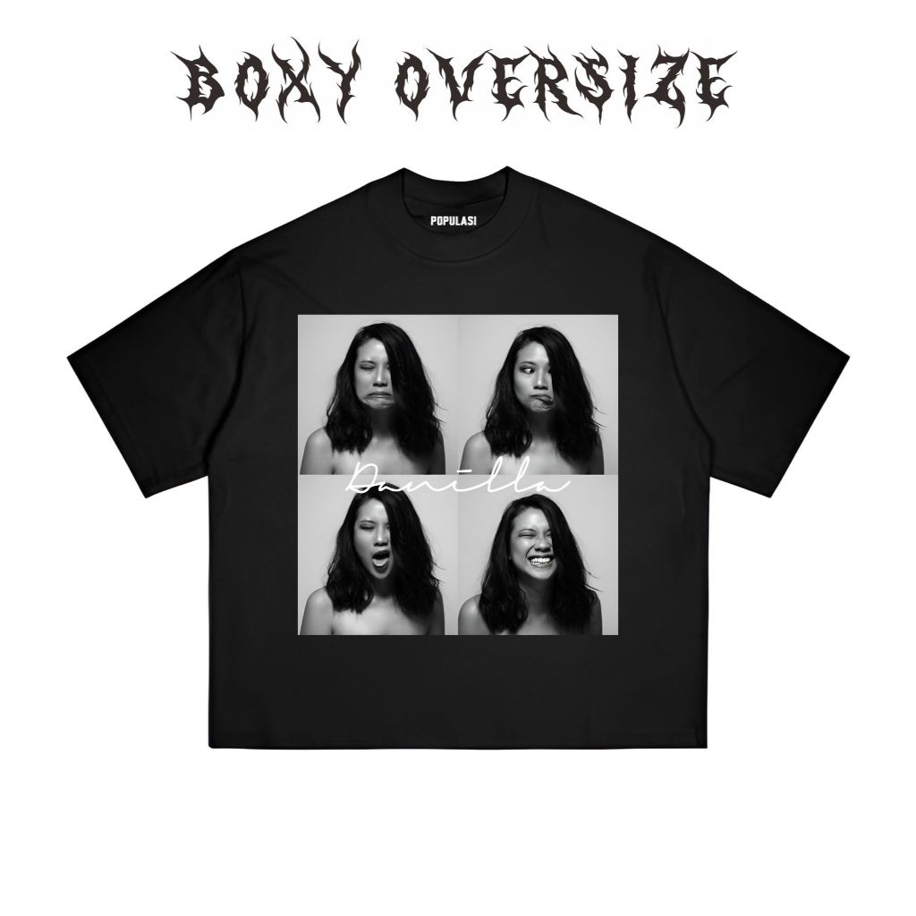 Populasi - Tshirt Boxy Oversize Danilla Riyadi Emot Kaos Hitam Pria Wanita