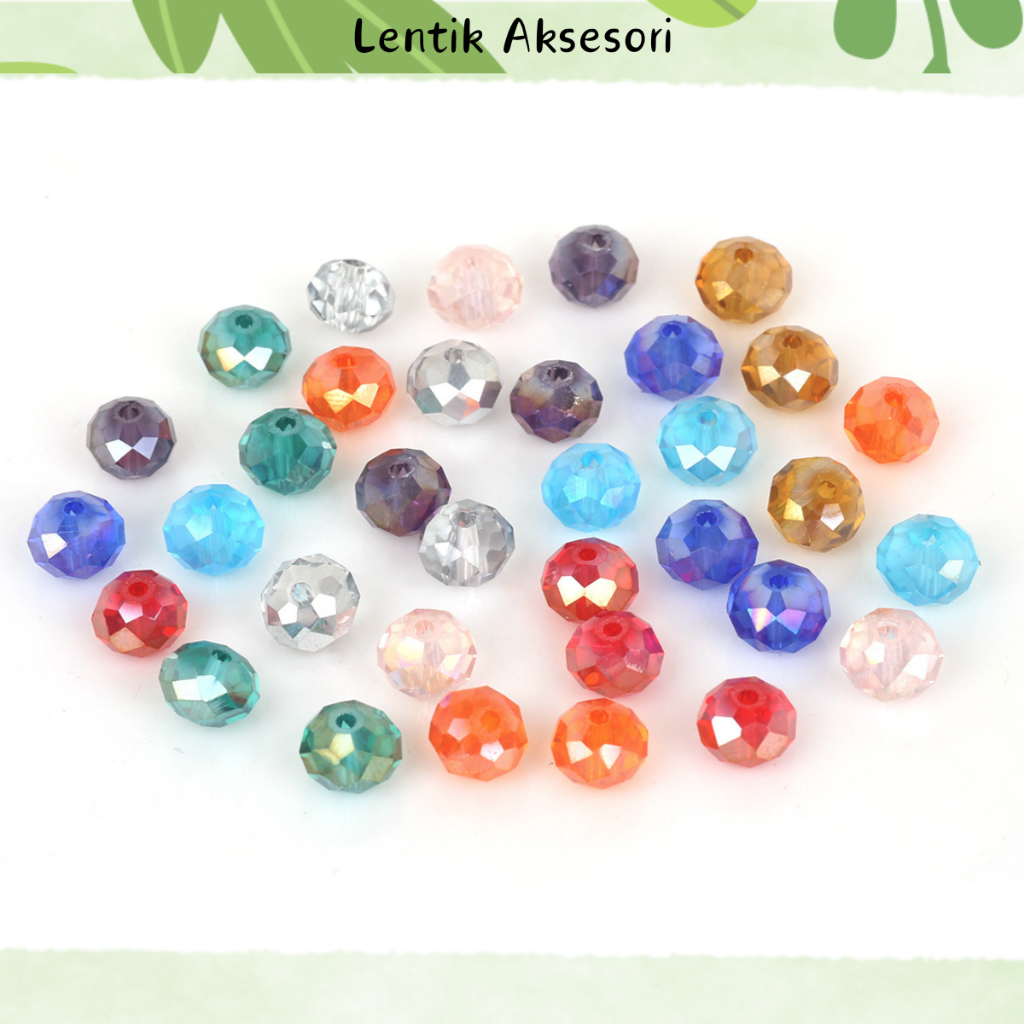 Manik Kristal Bulat 2/3/4/6/8mm Warna-Warni, untuk Aksesori DIY Pembuatan Gelang, Kalung dan Perhias