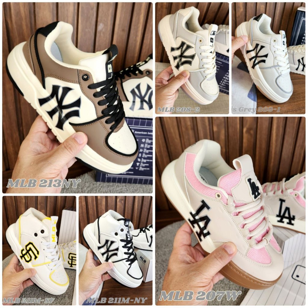 Sepatu Sneaker Kasual Pria Wanita Unisex MLB-Korea Chunky Liner Mid New York Yankees Code 213NY