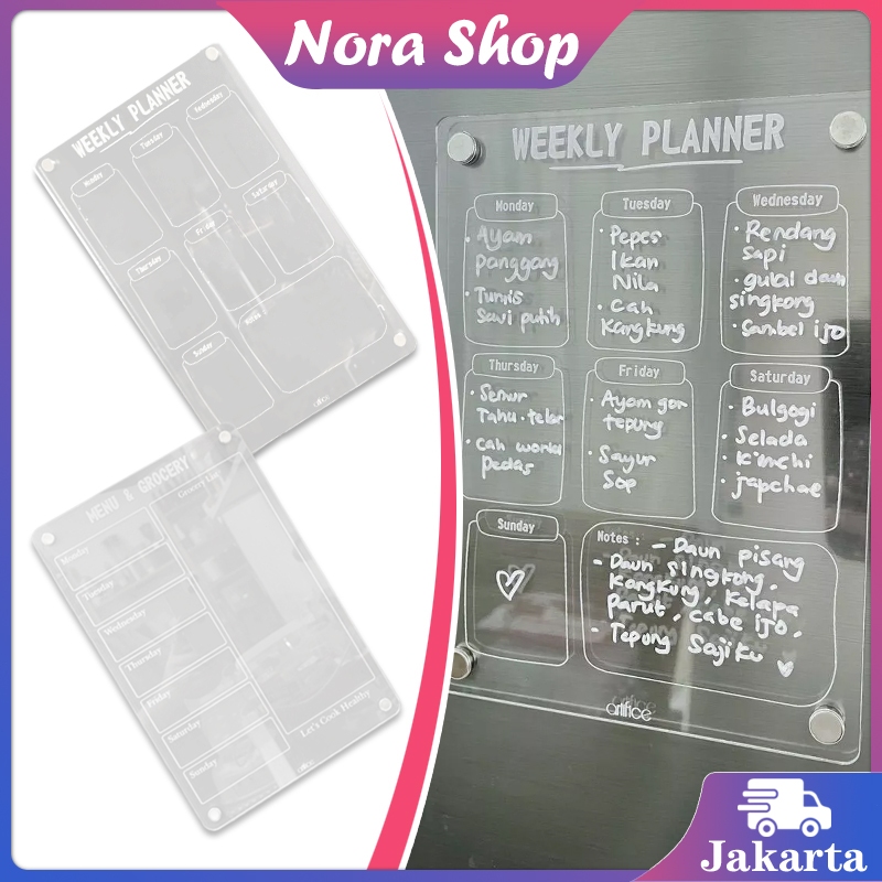 Template Planner Monthly Weekly Papan Menu Bahan Makanan Akrilik  Papan Catatan Magnetik Akrilik