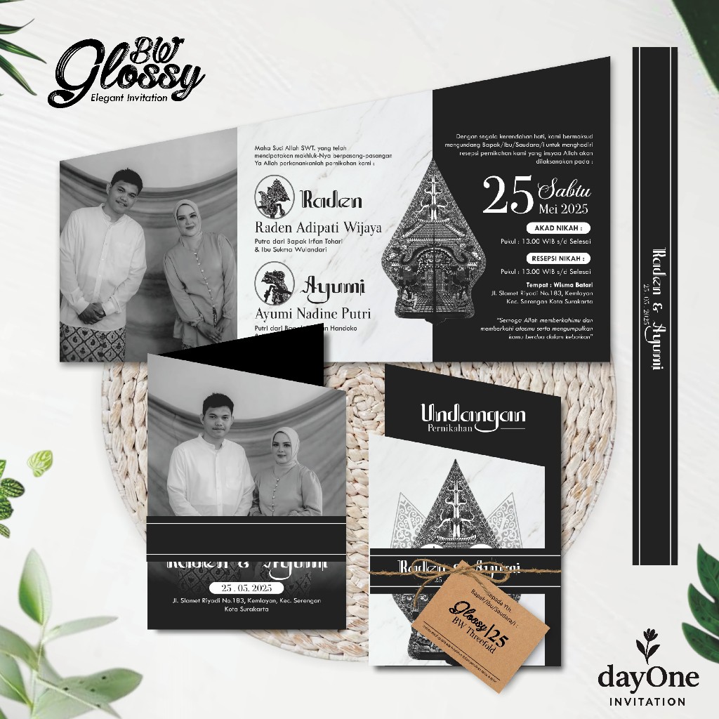 UNDANGAN PERNIKAHAN GLOSSY AESTHETIC VINTAGE - UNDANGAN GLOSSY THREEFOLD CUSTOM FOTO HITAM PUTIH