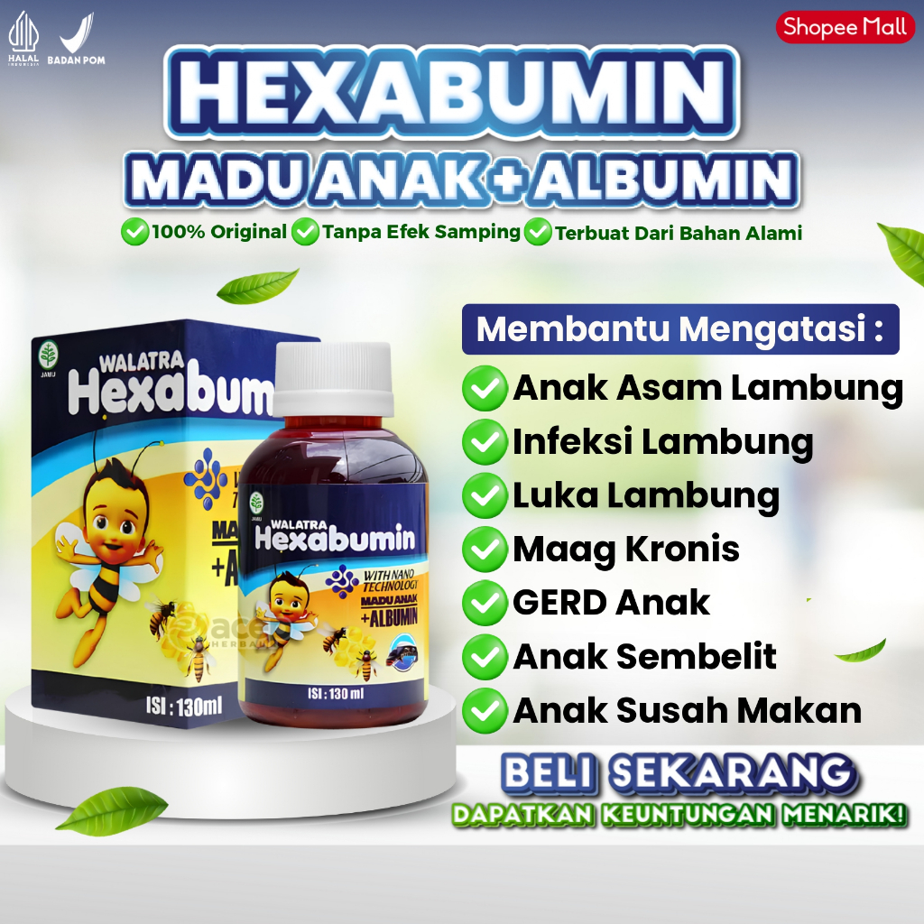 Haxabumin Madu Anak Atasi Asam Lambung Tukak Lambung Infeksi Lambung Maag Kronis GERD Anak Sembelit 