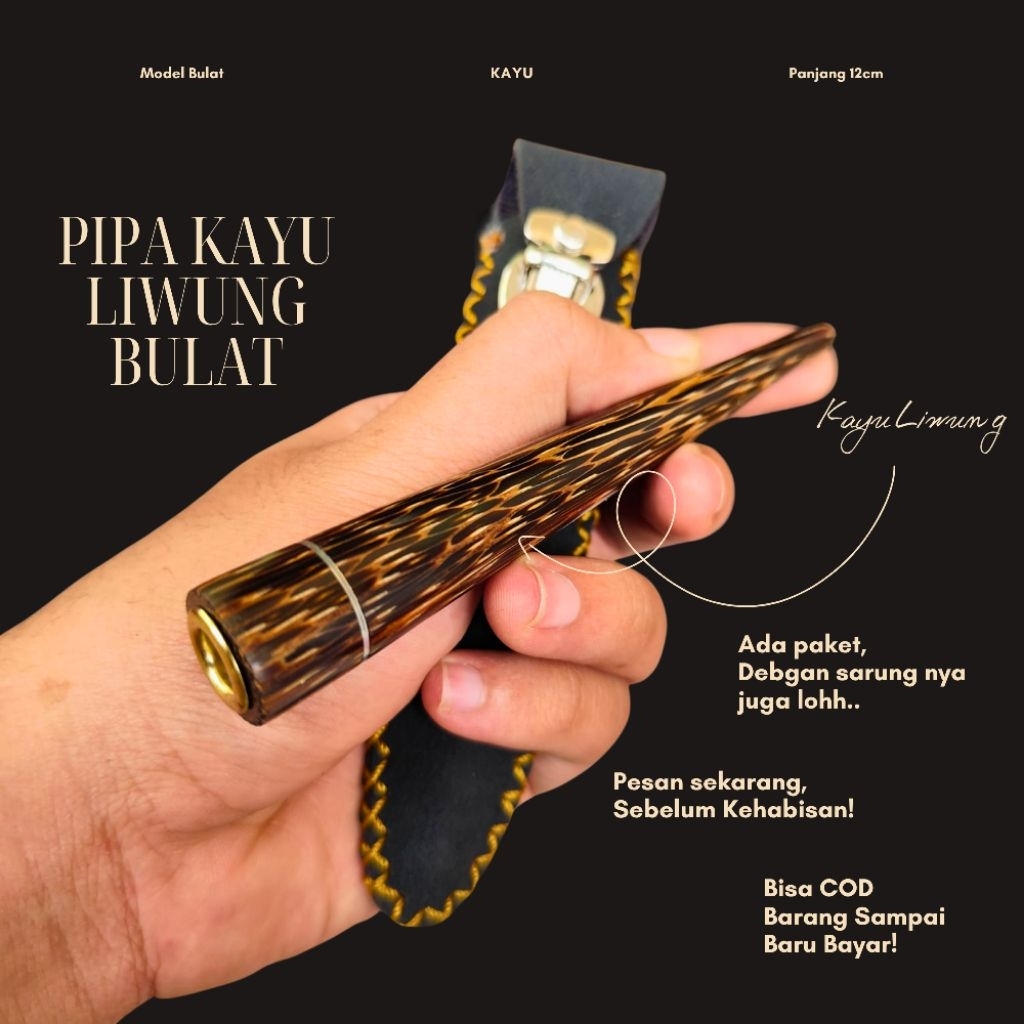 Pipa Padud Once Cangklong Kayu Liwung – Model Bulat Panjang 12cm Elegan & Nyaman Dipakai