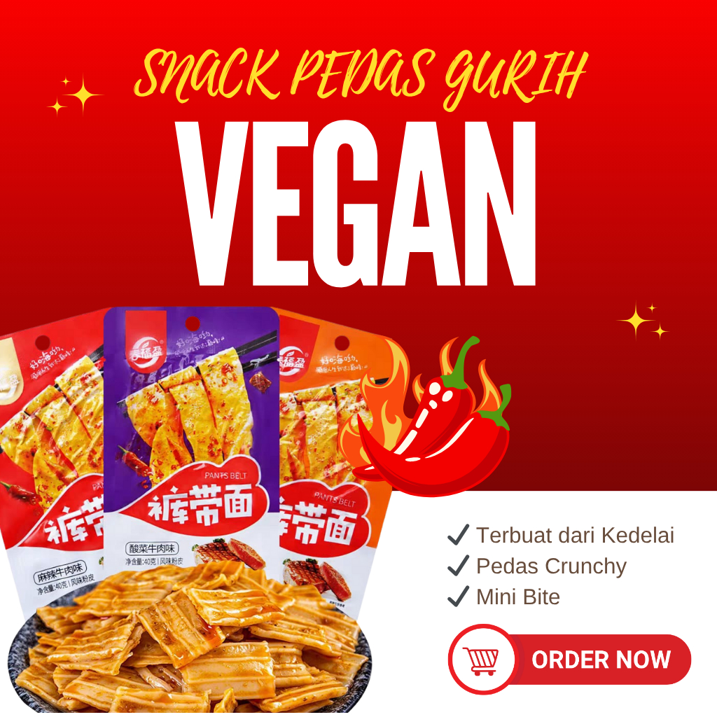 snack gurih pedas china vegan/ snack Viral Pants Belt 40g rasa Red Braised Beef