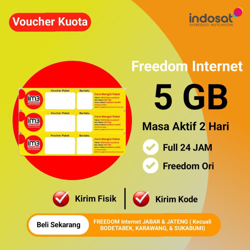 Voucher Indosat 5 GB - Voucher Kuota IM3 5 GB 2 Hari - Paket Freedom Internet