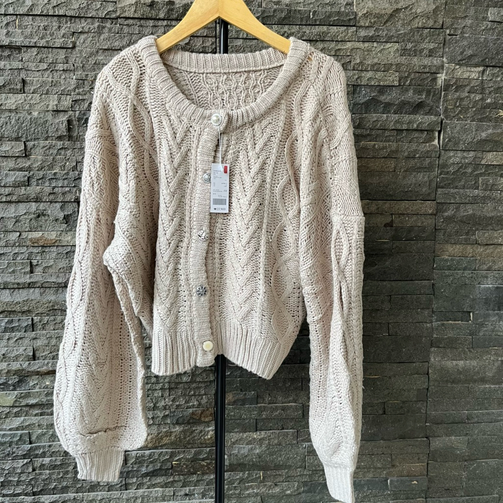 [NEW] PAIR PAIR Cable Cardigan Oversize Jaket Kepang Rajut Jumbo Beige Cokelat Muda