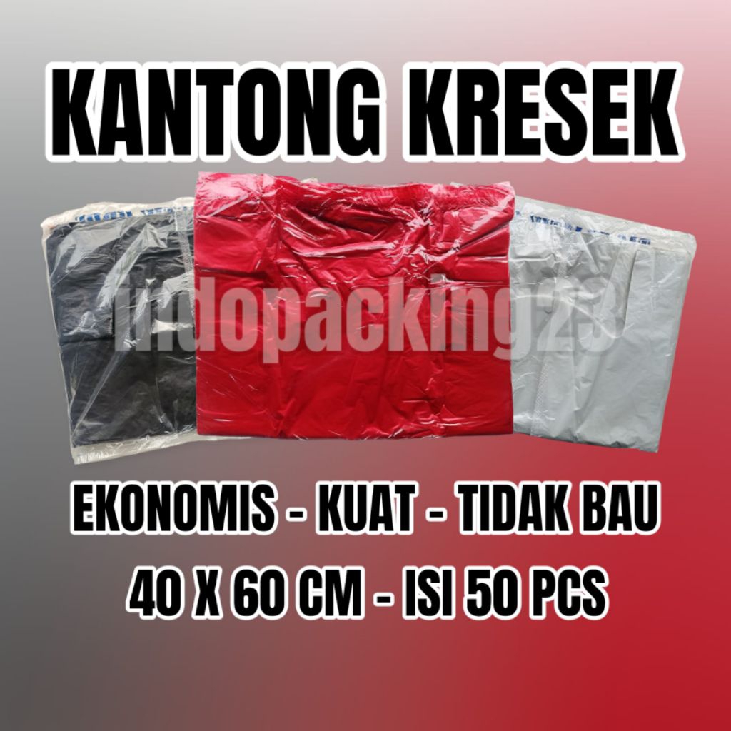 KANTONG PLASTIK KRESEK 40X60 JUMBO MURAH ISI 50 LEMBAR / UKURAN 40 X 60 WARNA HITAM MERAH PUTIH