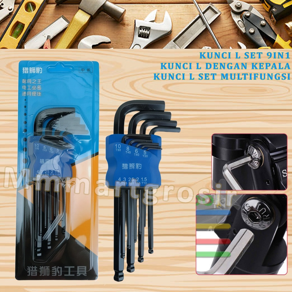 Kunci L Set 9in1 / Stanley L-Shaped Wrench / Kunci L Chrome Set Multifungsi