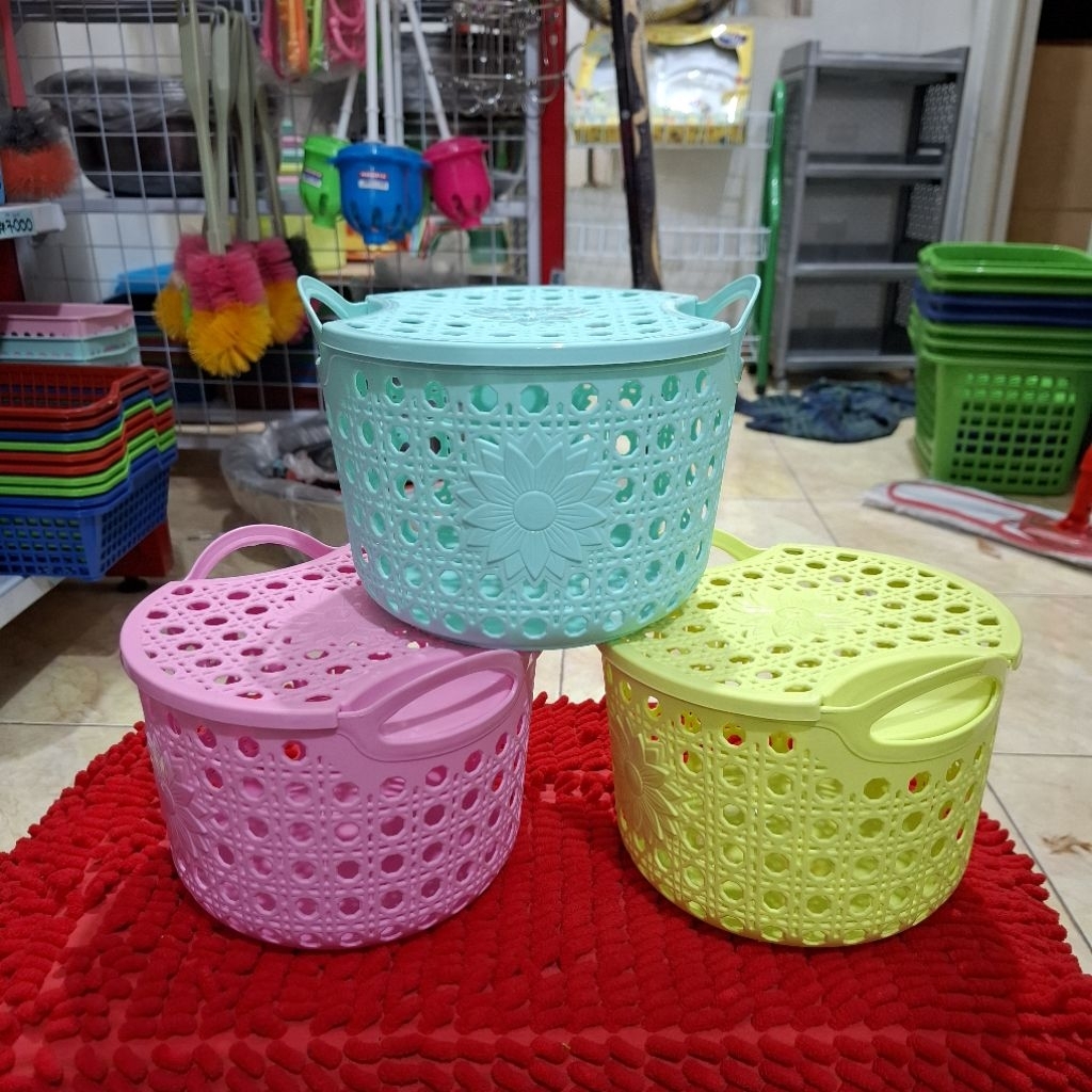 Keranjang plastik tutup/Keranjang alona/bakul tutup kecil seebaguna