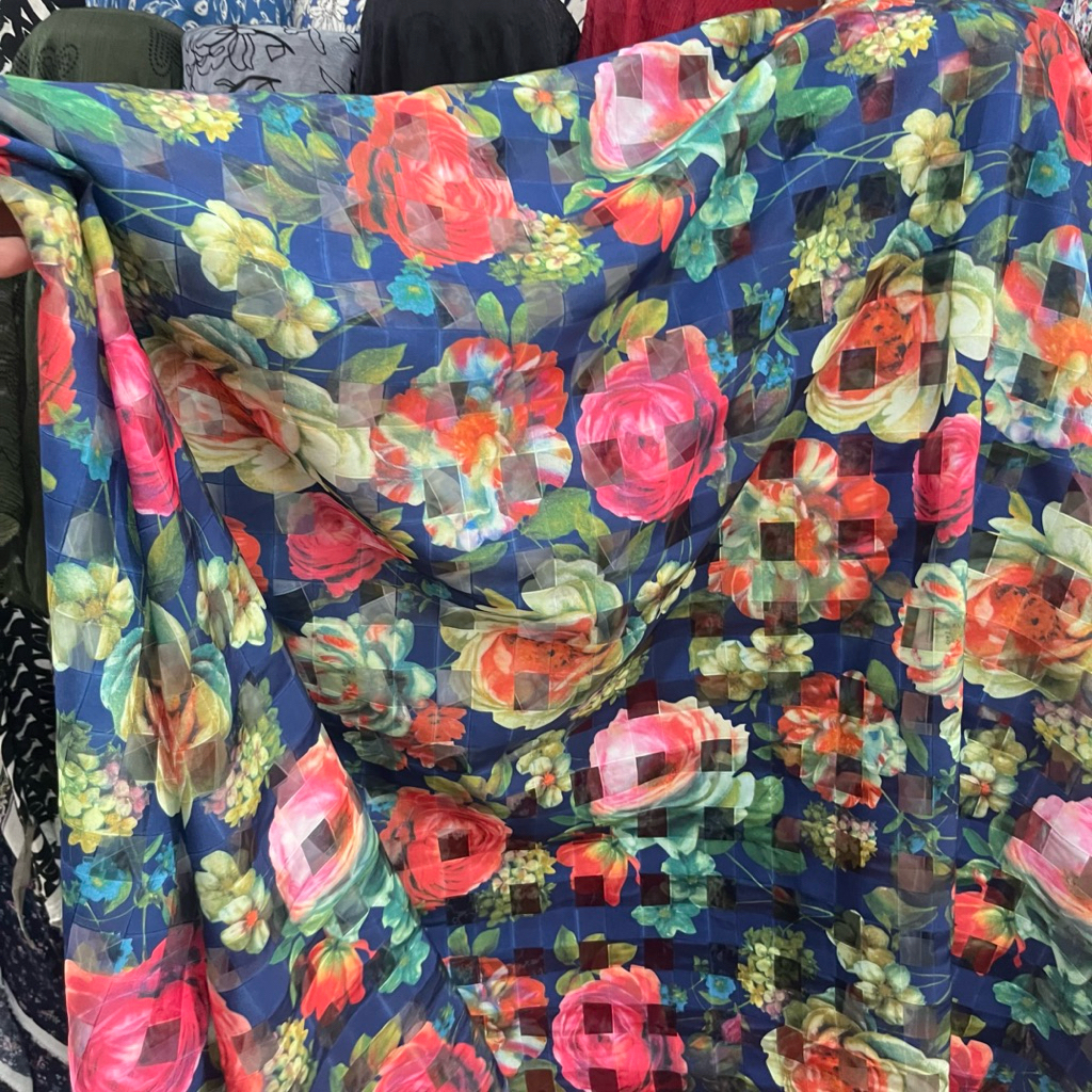 kain organza tulang /kain organdi motif bunga /kain kaca