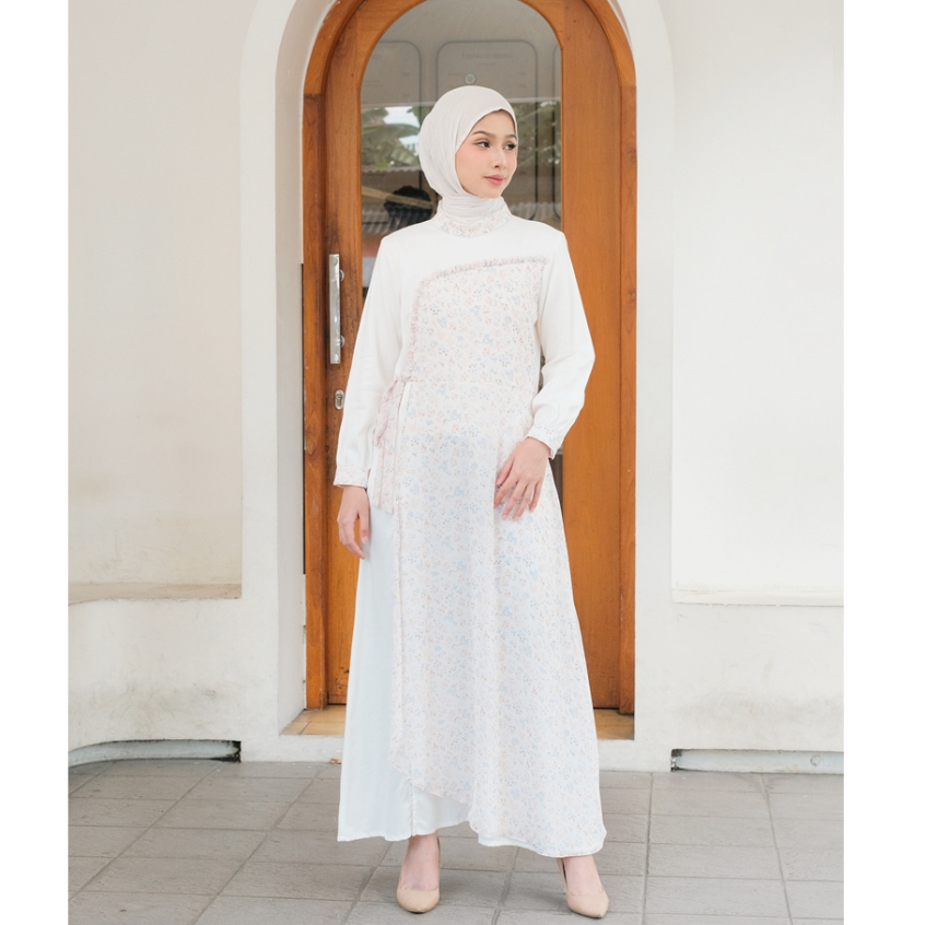 Sekido - Mian Gamis - Gamis Lebaran Rayon Adem Dingin Motif Bunga Warna Putih Big Size