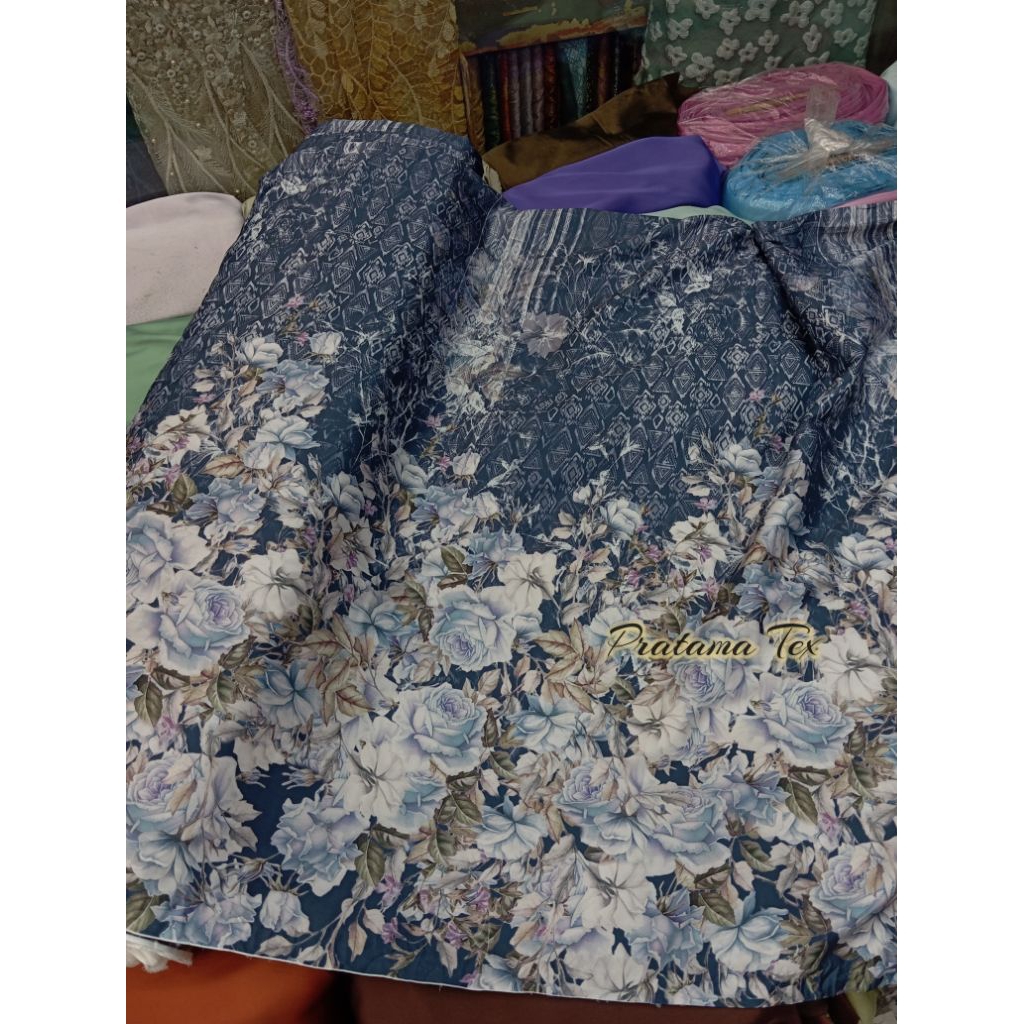 MEWAH!! Kain Sutra Silk Motif Premium. Kain Semi Sutera Motif Grade A ( Per 1/2 Meter)