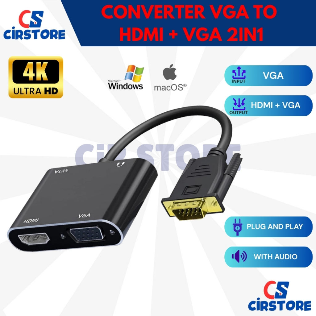 Konverter VGA to HDMI VGA 2in1 converter VGA to HDMI + VGA / Converter vga to vga hdmi / Adapter vga