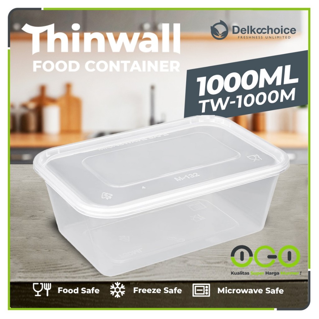 Thinwall Food Container Box Putih Bening 1000ml Tempat Makan Plastik Kotak Harga Satuan Delkochoice