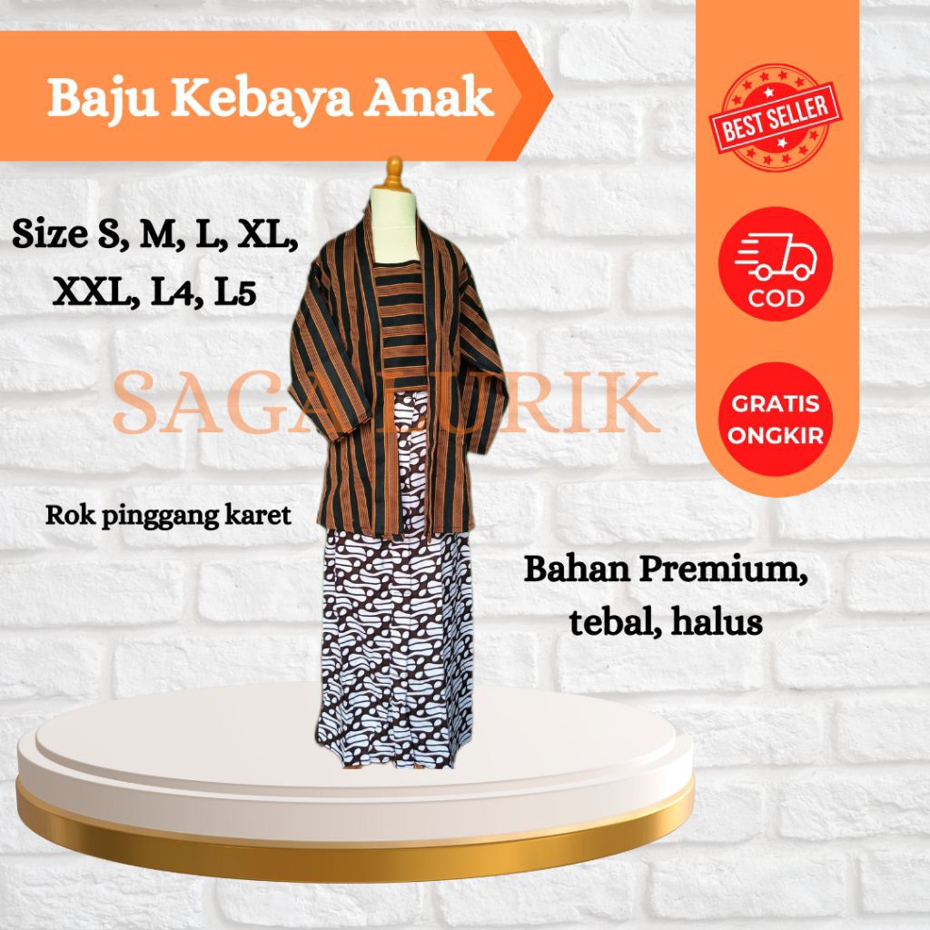 KEBAYA ANAK PEREMPUAN TERMURAH | Kebaya Kutubaru Lurik Anak Cewek dan Bawahan Rok Jarik Parang Putih