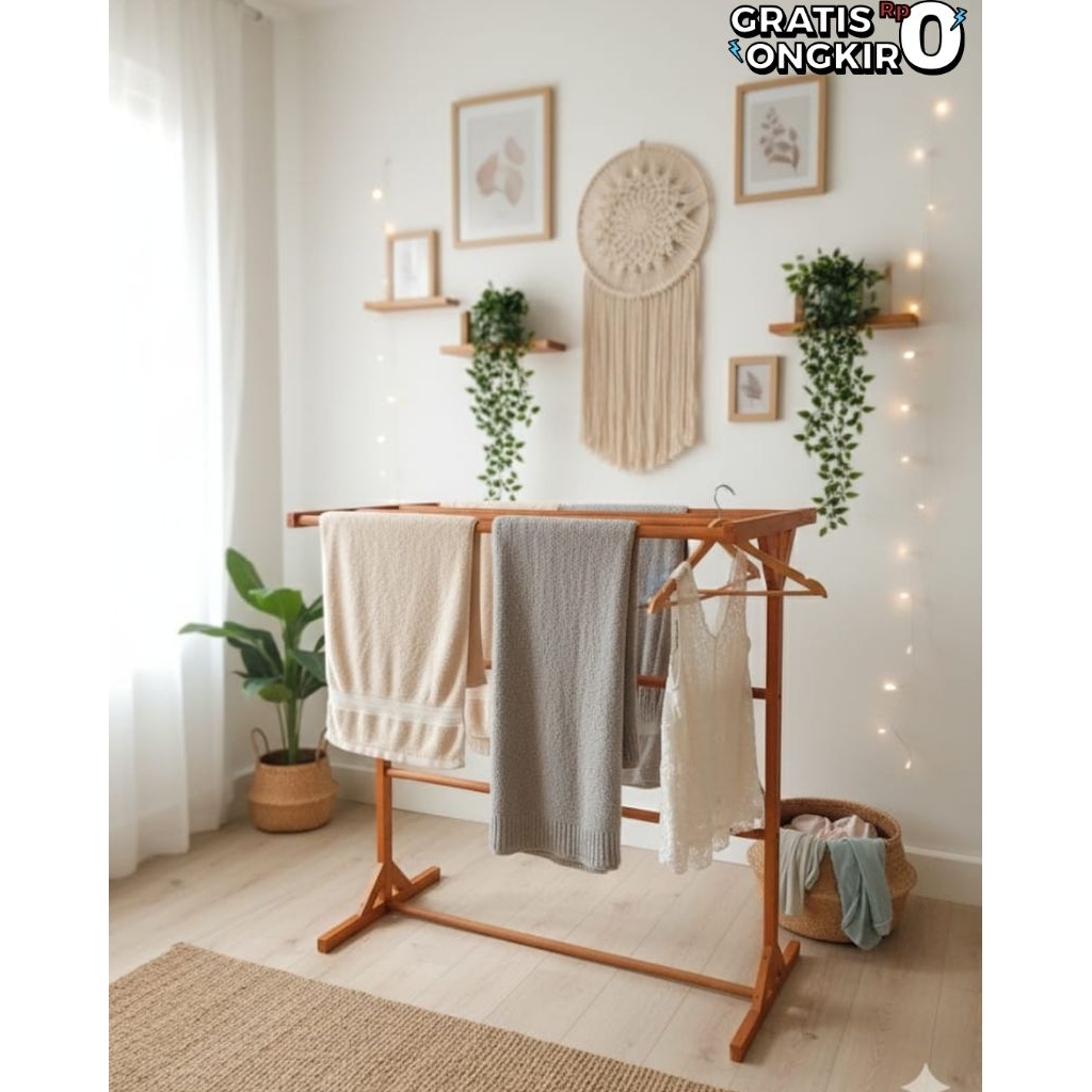 Gantungan Baju Handuk/Rak Kayu Gantungan Mukena Rak Serbaguna Kayu Solid Aesthetic