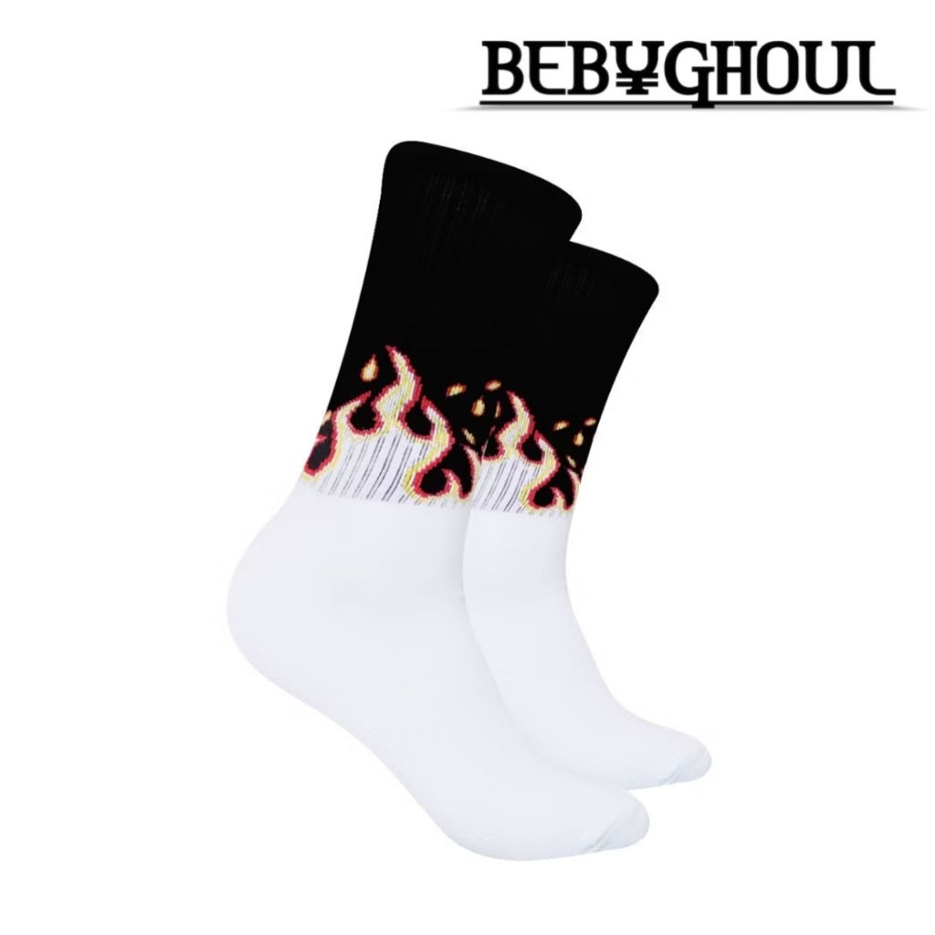 Kaos kaki  (High quality) kaus kaki olsdcool motif api' putih official Beby Ghoul