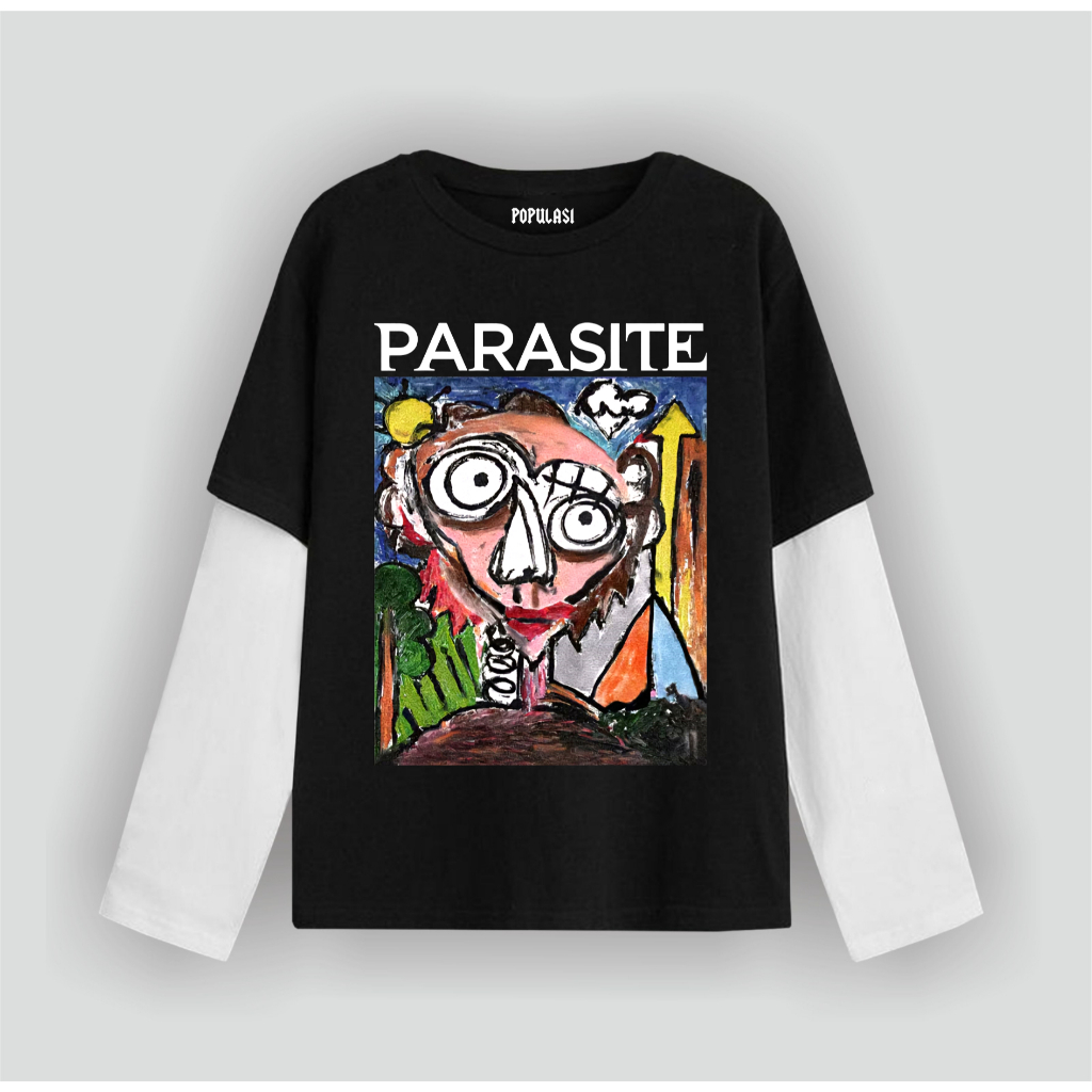Cavenza T-shirt Double layer  long sleeve Parasite Abstrak Streatwear UnisexCavenza T-shirt Double l