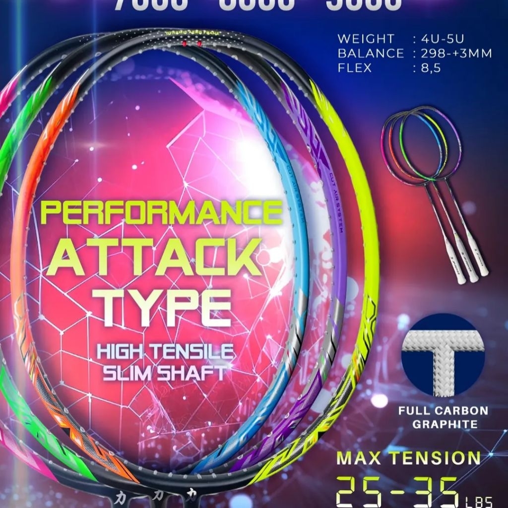 RAKET BADMINTON JP Power Hybrid 7000/8000/9000 ORIGINAL 35LBS FREE PEMASANGAN TALI SENAR ORI JP POWE