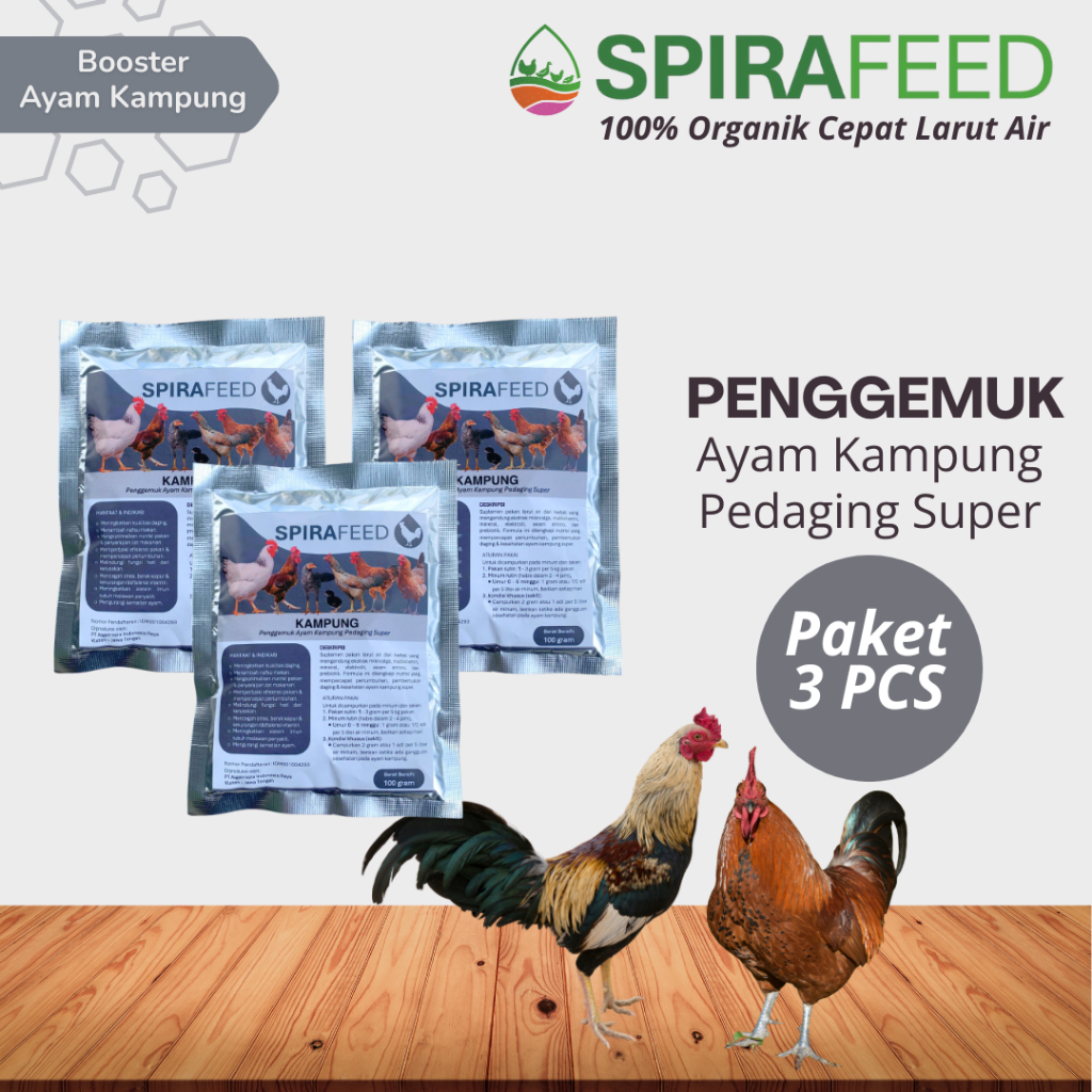 SPIRAFEED Kampung 3pcs –Vitamin Penggemuk Untuk Ayam Kampung Joper & Pejantan | pakan ayam bangkok |