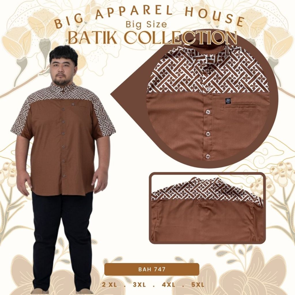 Kemeja Koko Kombinasi Batik Jumbo Pria Big Size Katun Adem Kombinasi Polos Lengan Pendek – Ukuran 2X