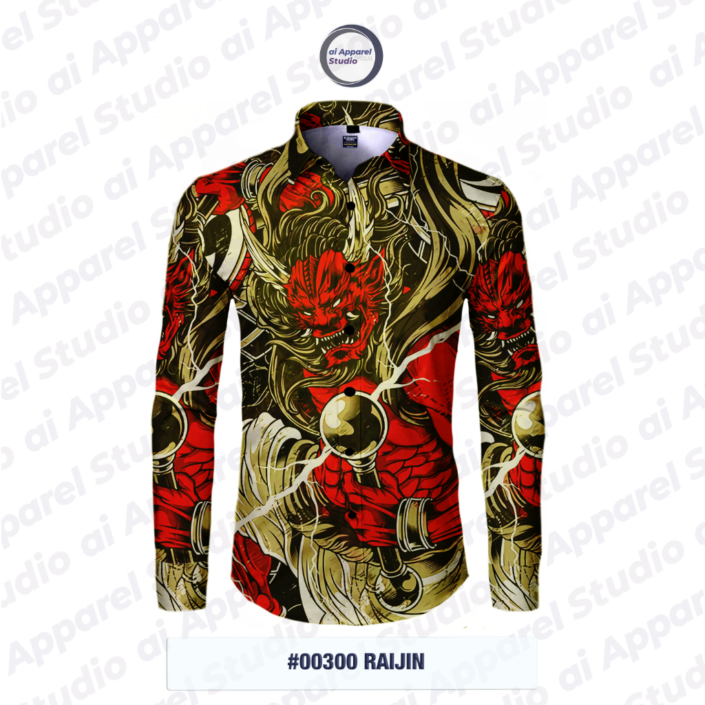 Kemeja Unisex Lengan Panjang Motif Yakuza Naga Vibrant Bahan Polymicron