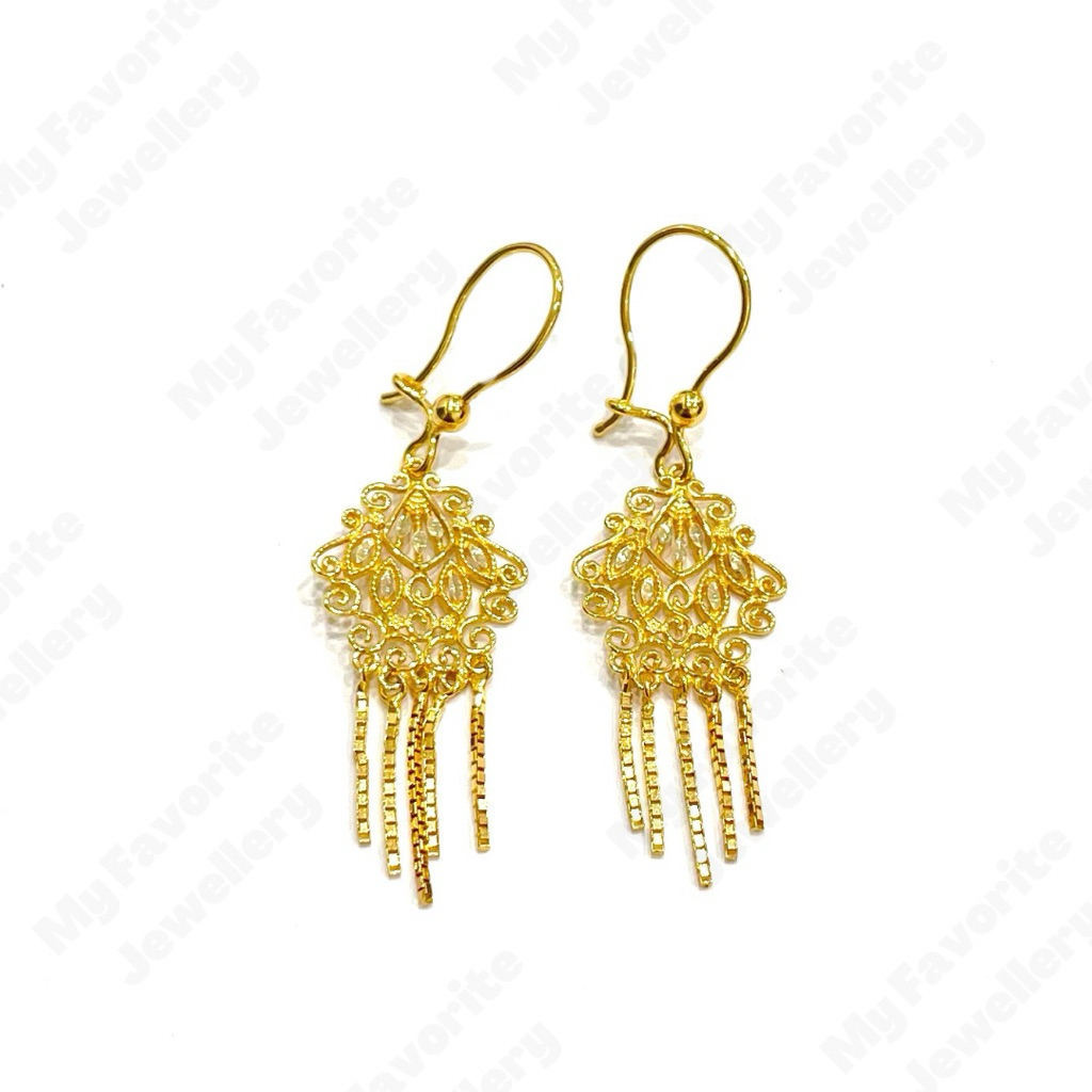 Anting Hook Rumbai Mewah Emas Asli Kadar 875