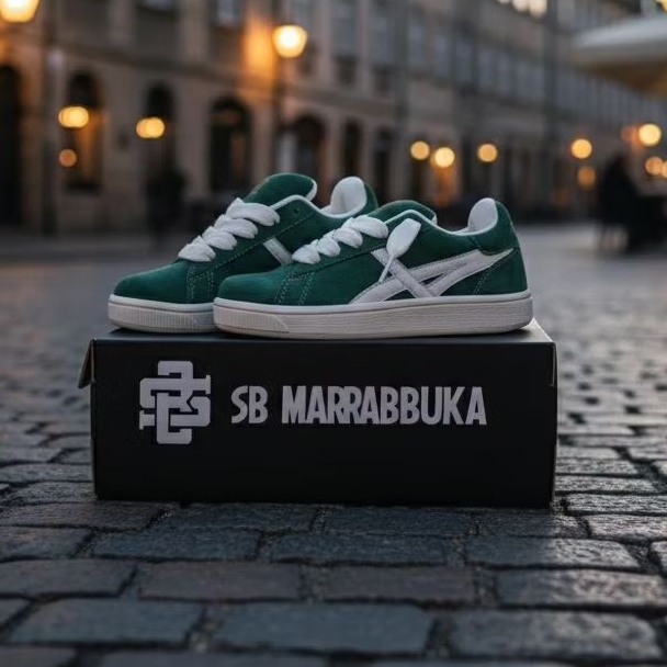 Sepatu Skate Sneakers unisex casual Terbaru original Bahan Suede Warna Hijau Dengan Model Lidah Gemu