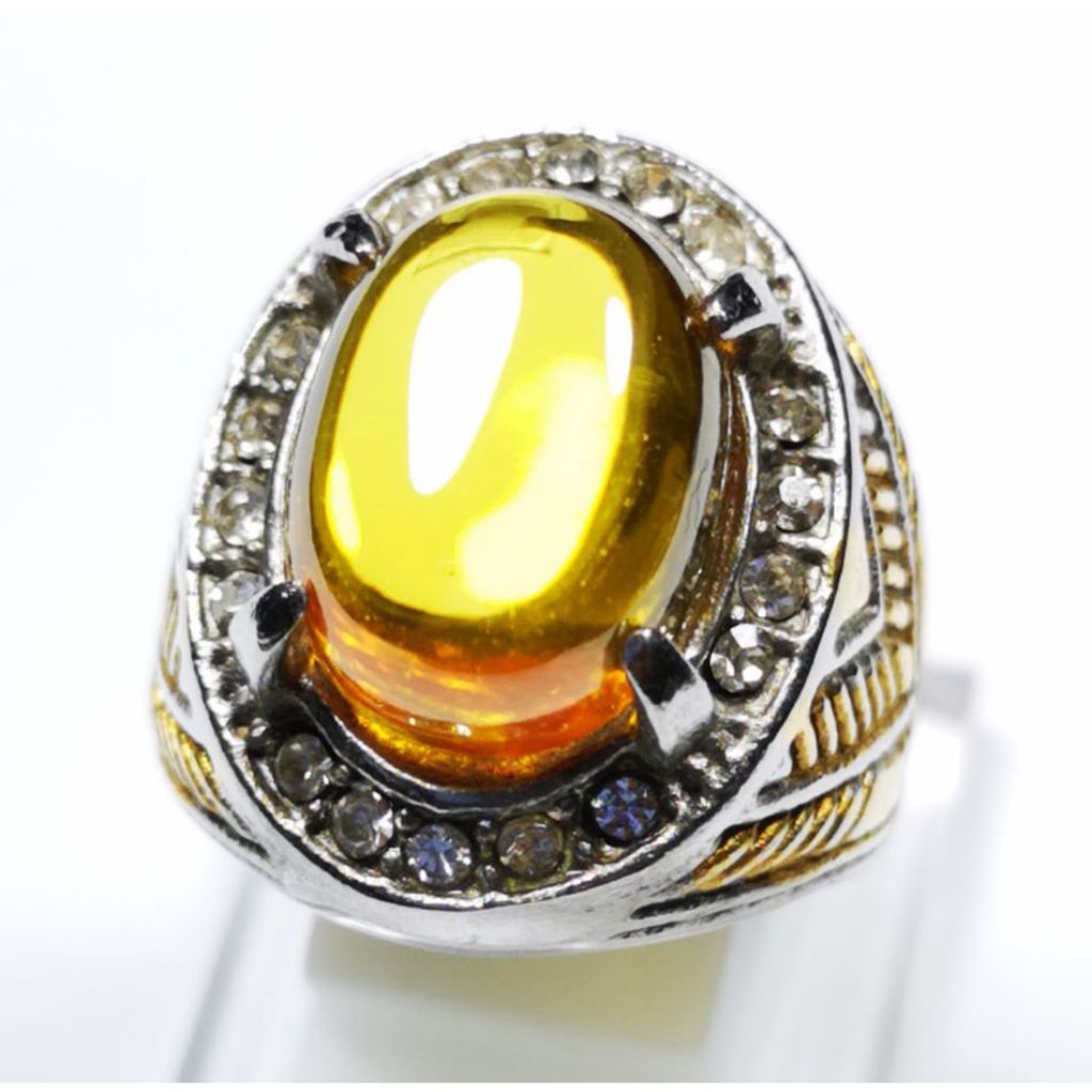Cincin Pria COD-Batu Permata yellow sapphire Catam Asli Bangkok Super crystal HIGH QUALITY