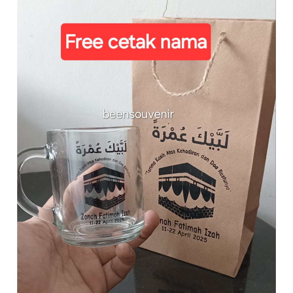 Suvenir Haji Umroh Gelas Cangkir Tebal Plus Tas Paper