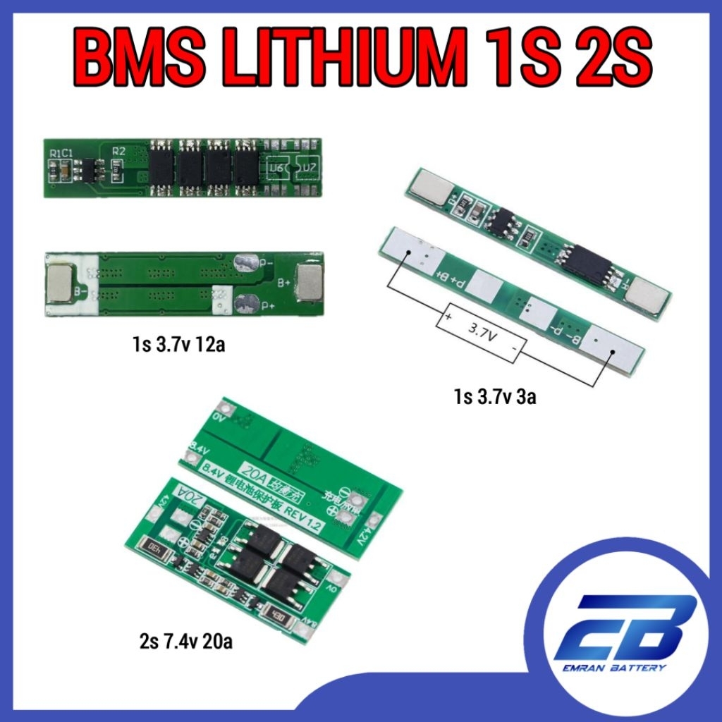 1S 2S BMS Battery Protection Board 18650 Lithium Ion 3A 12A 20A