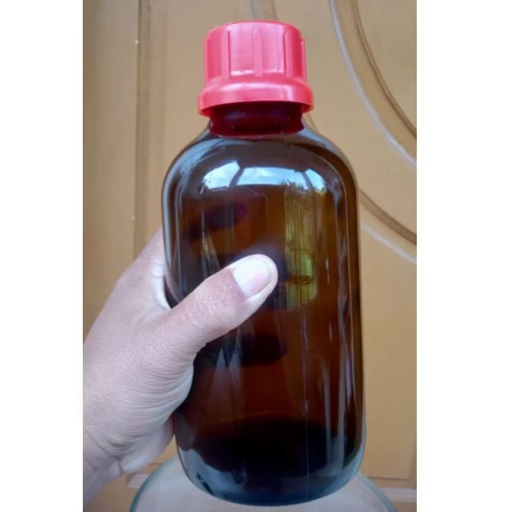 BOTOL KACA AMBER COKLAT 1 LITER TUTUP MERAH BESAR