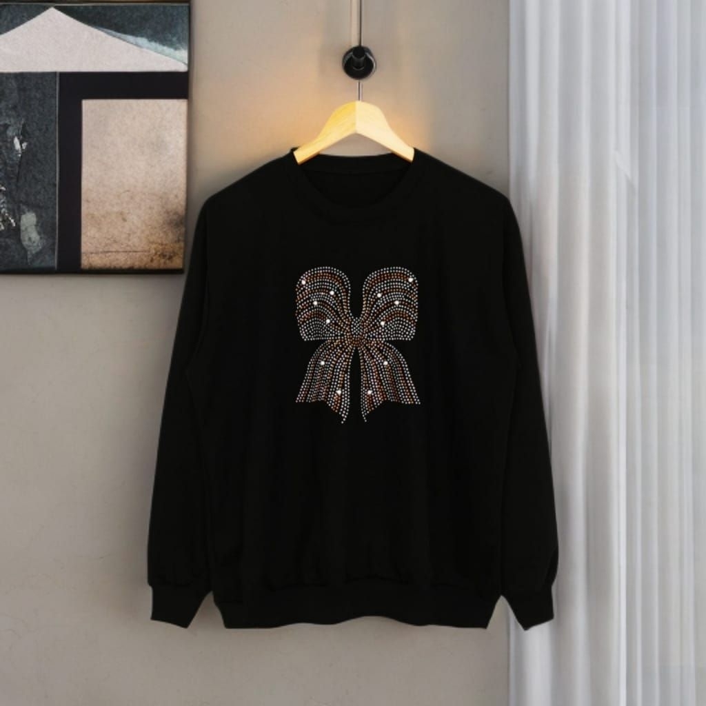 SWEATER ATASAN PANJANG WANITA CANTIK HITAM PUTIH JUMBO LD 116 - 120 )