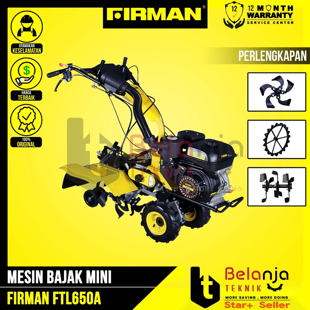 Mesin Bajak Bensin FIRMAN FTL650A Pembuat Parit Bedengan Cultivator 650A FTL650