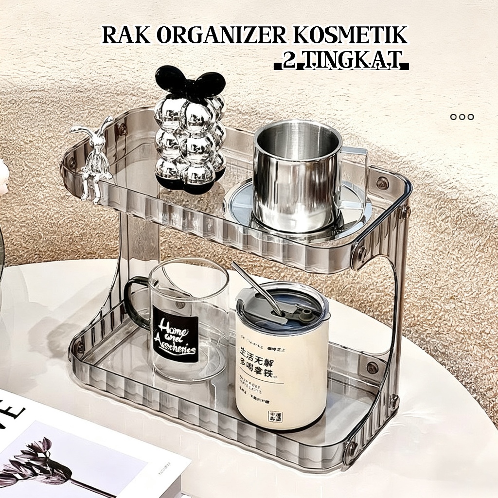 [Ready] 2 Tingkat Rak Organizer Kosmetik Acrylic Penyimpanan Kosmetik Rak Makeup Kosmetik Estetik