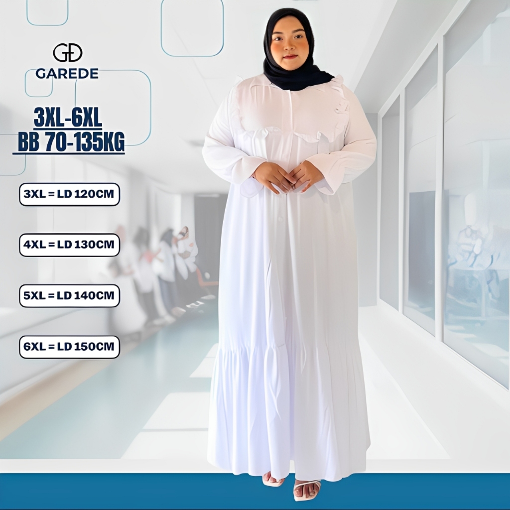 Garede - Gamis Jumbo LD 120 130 140 150 Polos Crinkle Premium Abaya Putih Mewah Syari Terbaru