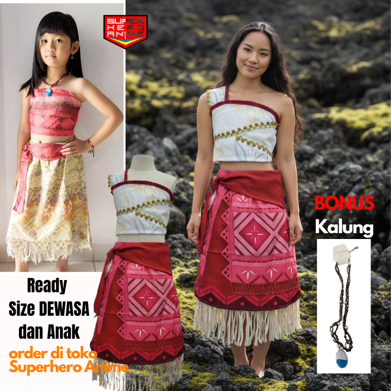 Kostum Anak Moana Dewasa Gratis Kalung Dress Gaun Baju Pesta Ultah Perempuan