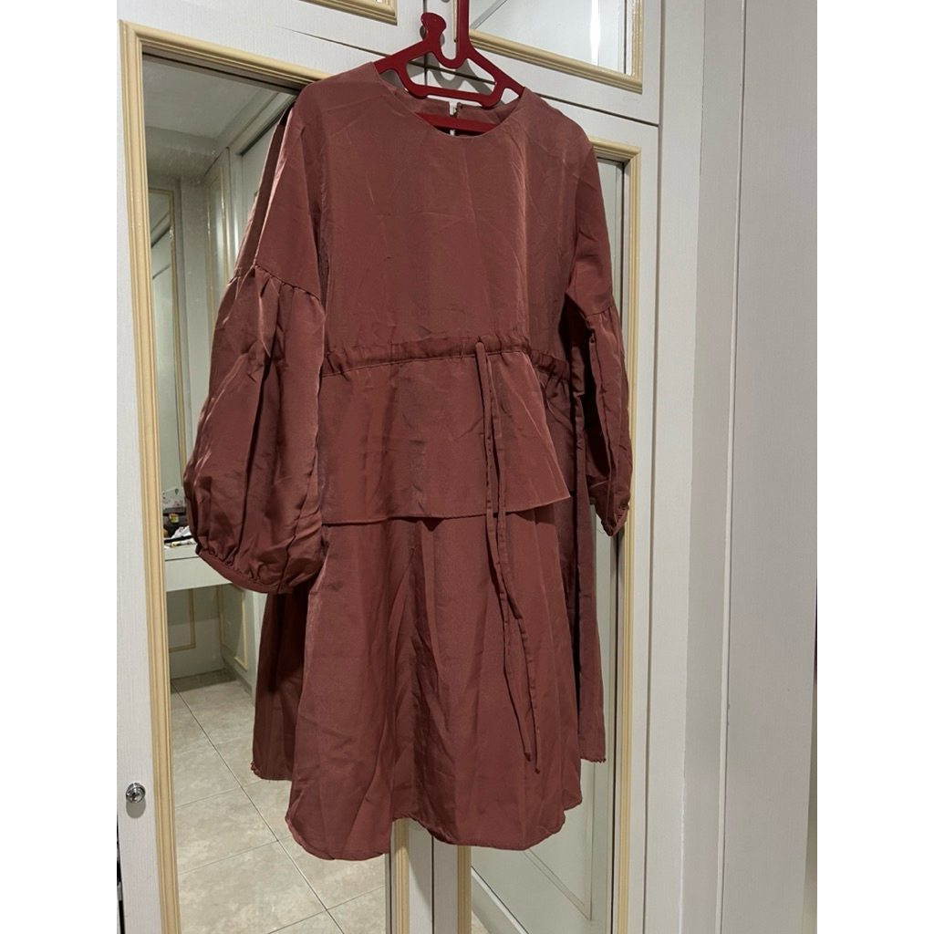 preloved baju dress terusan wanita warna coklat jumbo