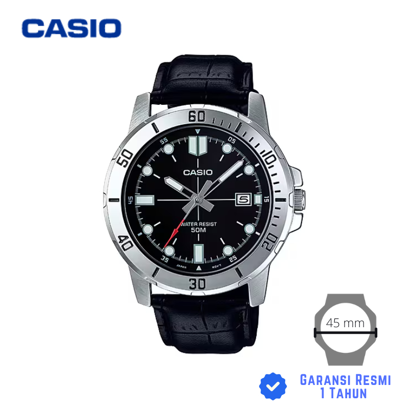 JAM TANGAN PRIA CASIO MTP-VD01L-1E HITAM - MTP VD01L 1EVUDF Strap Kulit