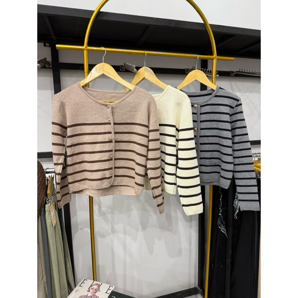 atasan wanita knit premium import motif garis garis model kekinian