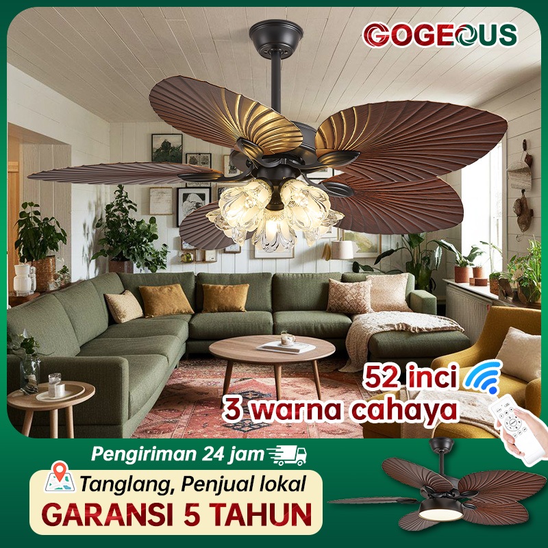 Lampu kipas angin gantung plafon 52 inci remote 3warna kipas angin ruang tamu dengan lampu kipas bal