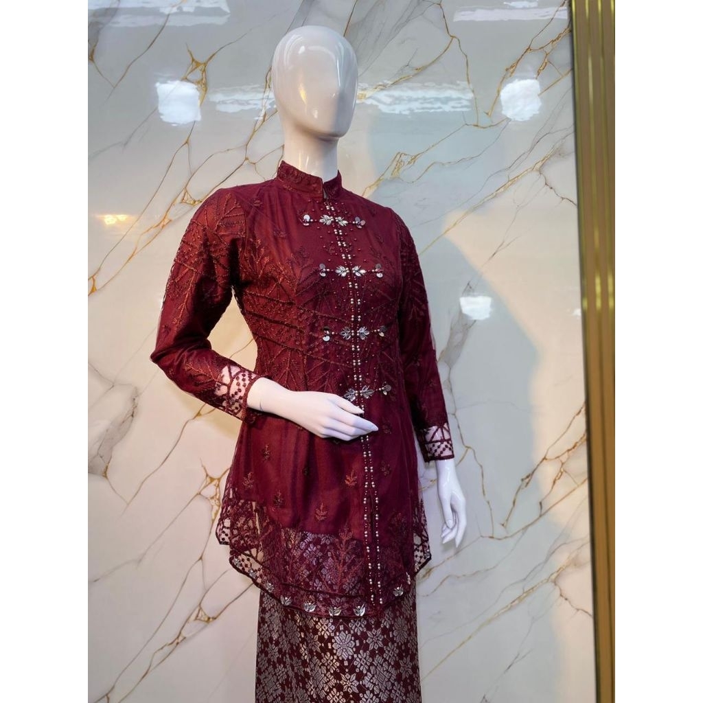 Atasan Kebaya Encim Brokat Tille Payet Mutiara / Kebaya Brokat Tile /Atasan Kebaya Pesta / Atasan Ke