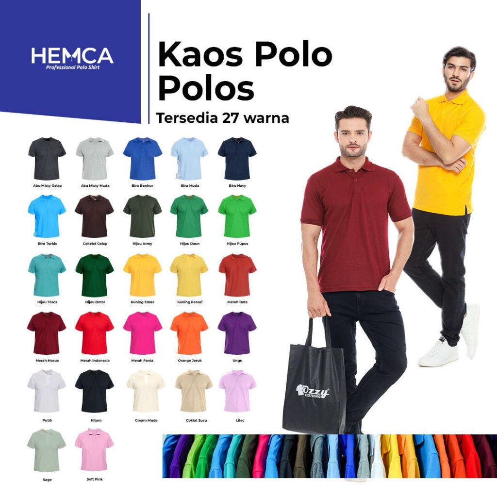 Grosir Kaos Polo Polos - XXL, Size Jumbo | HEMCA Polo Shirt by Ozzy Clothing