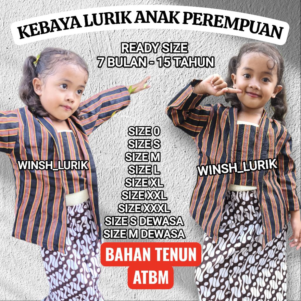 Kebaya lurik anak perempuan / baju lurik anak perempuan / baju adat jawa anak perempuan / baju adat 