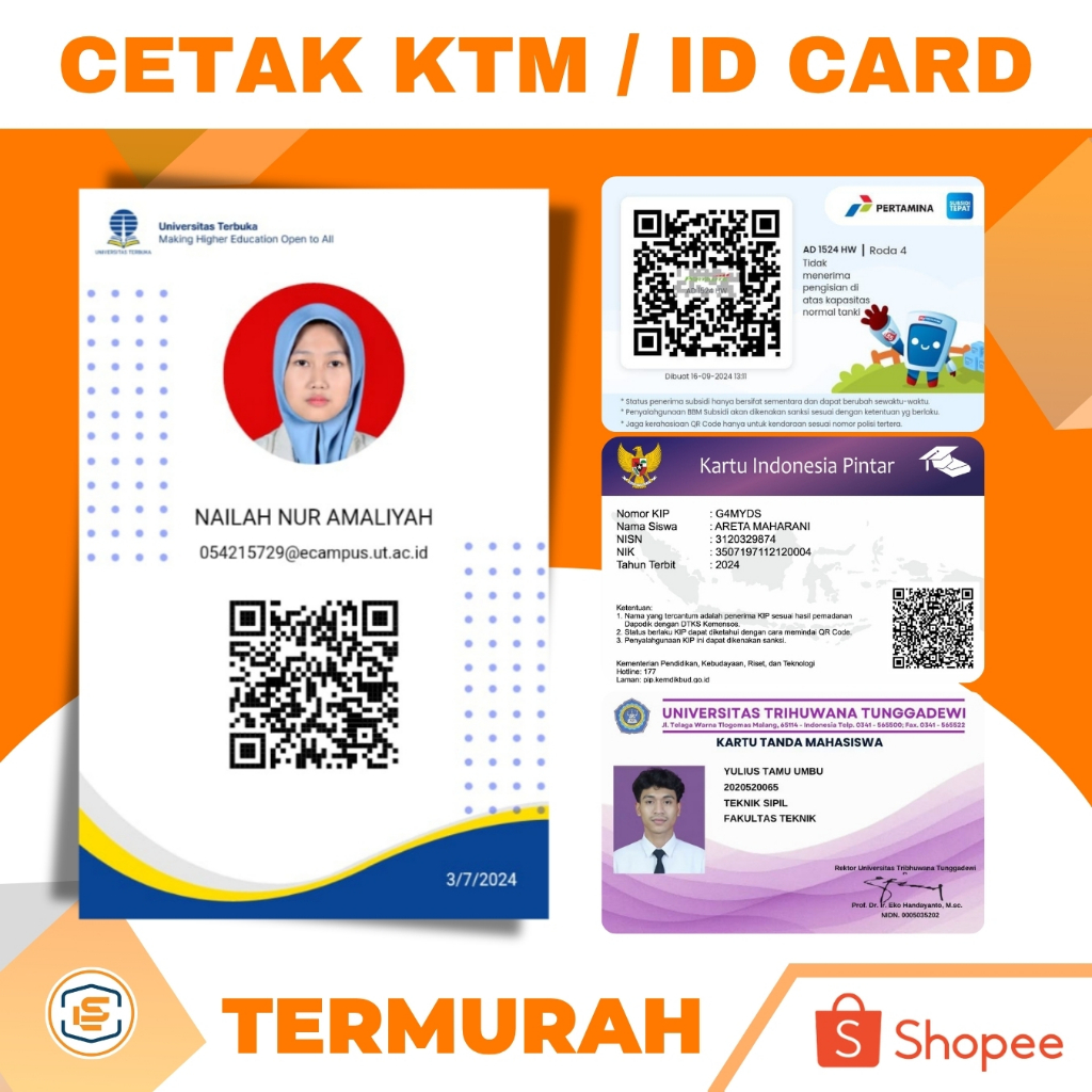 CETAK KTM UT DAN ID CARD MAHASISWA, PEGAWAI DLL. BISA SATUAN